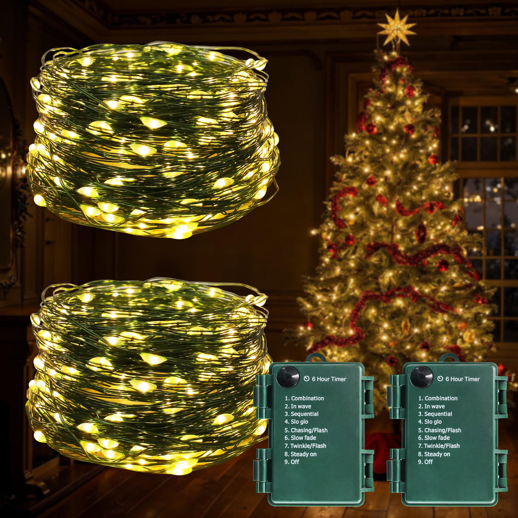 100LED Micro LED Lights 8 Modes with Twinkle String Light for Indoor Outdoor Christmas Tree Wreath Party Decoration Warm White 2Pack