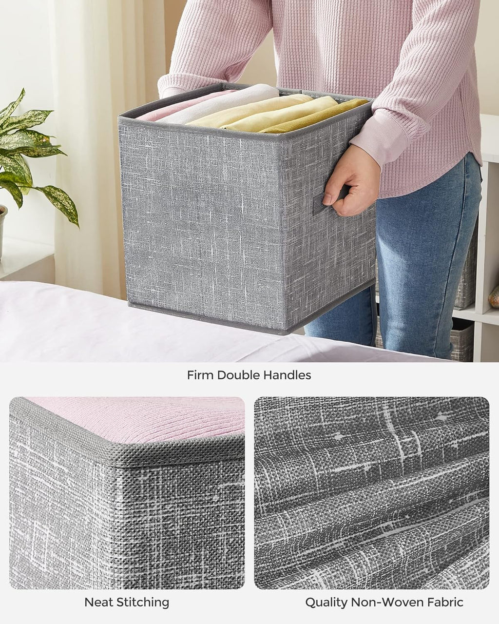 SONGMICS Storage Cubes - 11-Inch Foldable Fabric Bins with Double Handles | Set of 6 in Cattail Gray