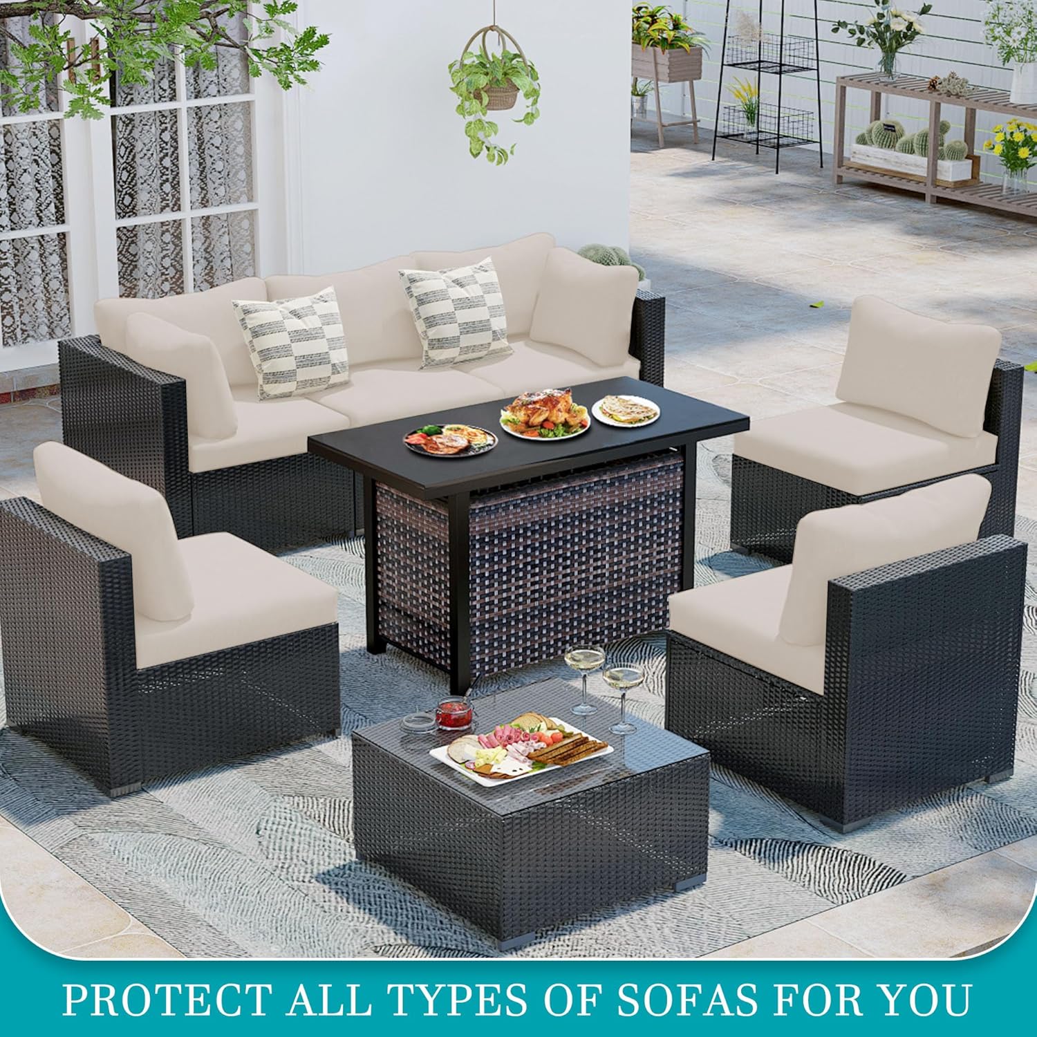 BIETYONE 12Pcs Stretch Patio Cushion Covers - Washable Outdoor Sofa Slipcovers in Beige