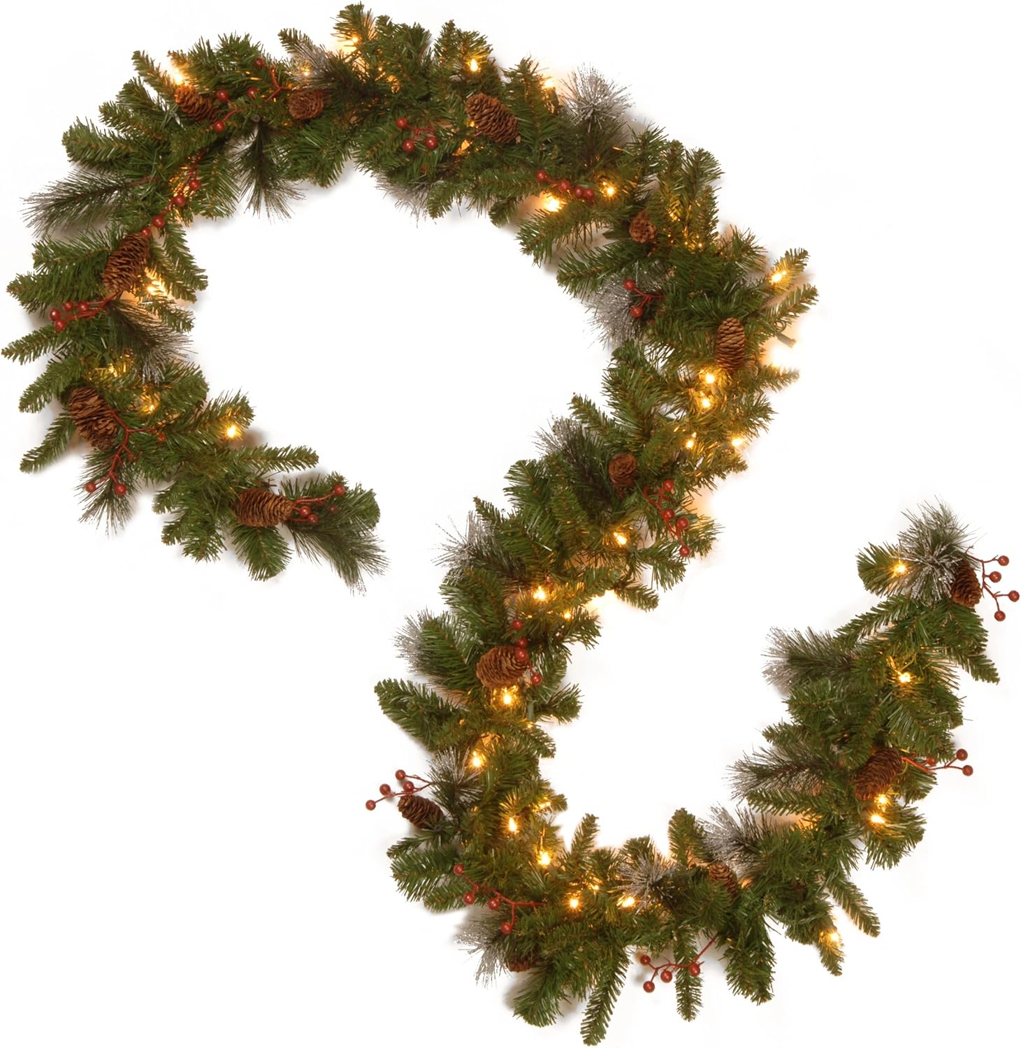National Tree Company 9 ft Pre-Lit Crestwood Spruce Christmas Garland - Glitter, Pinecones & 50 LED Lights