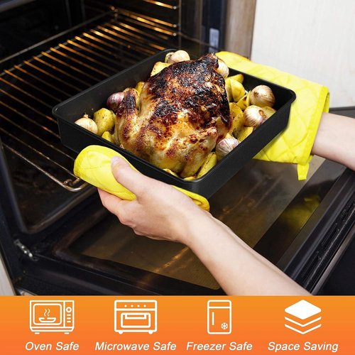 Herogo Non-Stick Baking Pan Set - 8 x 8 Square Cake Pans for Lasagna, Brownies & Casseroles - Black Stainless Steel
