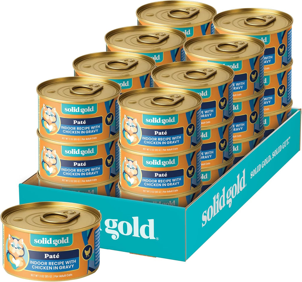Solid Gold Wet Cat Food Pate - Grain-Free Canned Cat Food with Real Chicken & Omega Fatty Acids | 24ct/3oz