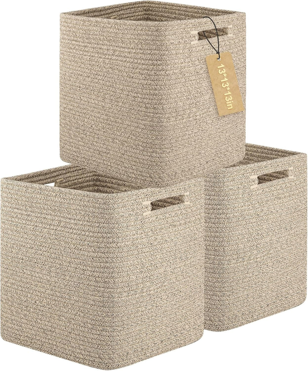 OIAHOMY Storage Cubes - 13-Inch Collapsible Organizing Bins | Brown, 3-Pack for Efficient Home Storage