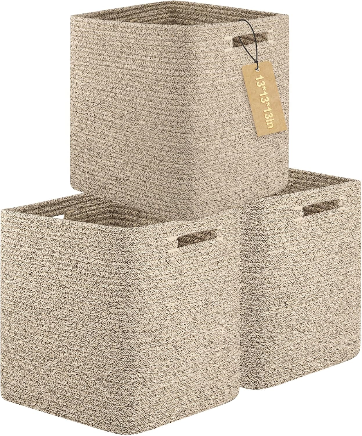 OIAHOMY Storage Cubes - 13-Inch Collapsible Organizing Bins | Brown, 3-Pack for Efficient Home Storage