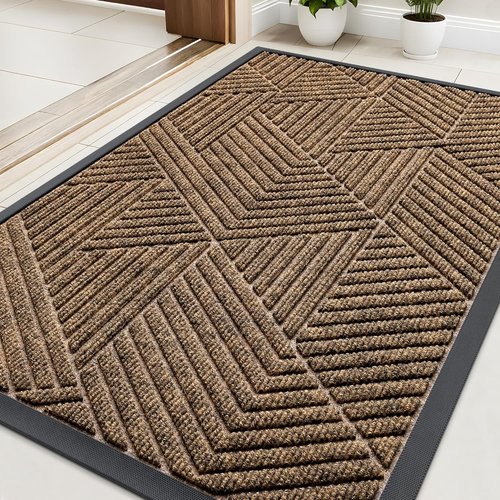 Kitinjoy Heavy-Duty Rubber Front Door Mat - Sturdy Dirt Trapper with Non-Slip Backing | 29.5x17 Inch, Brown