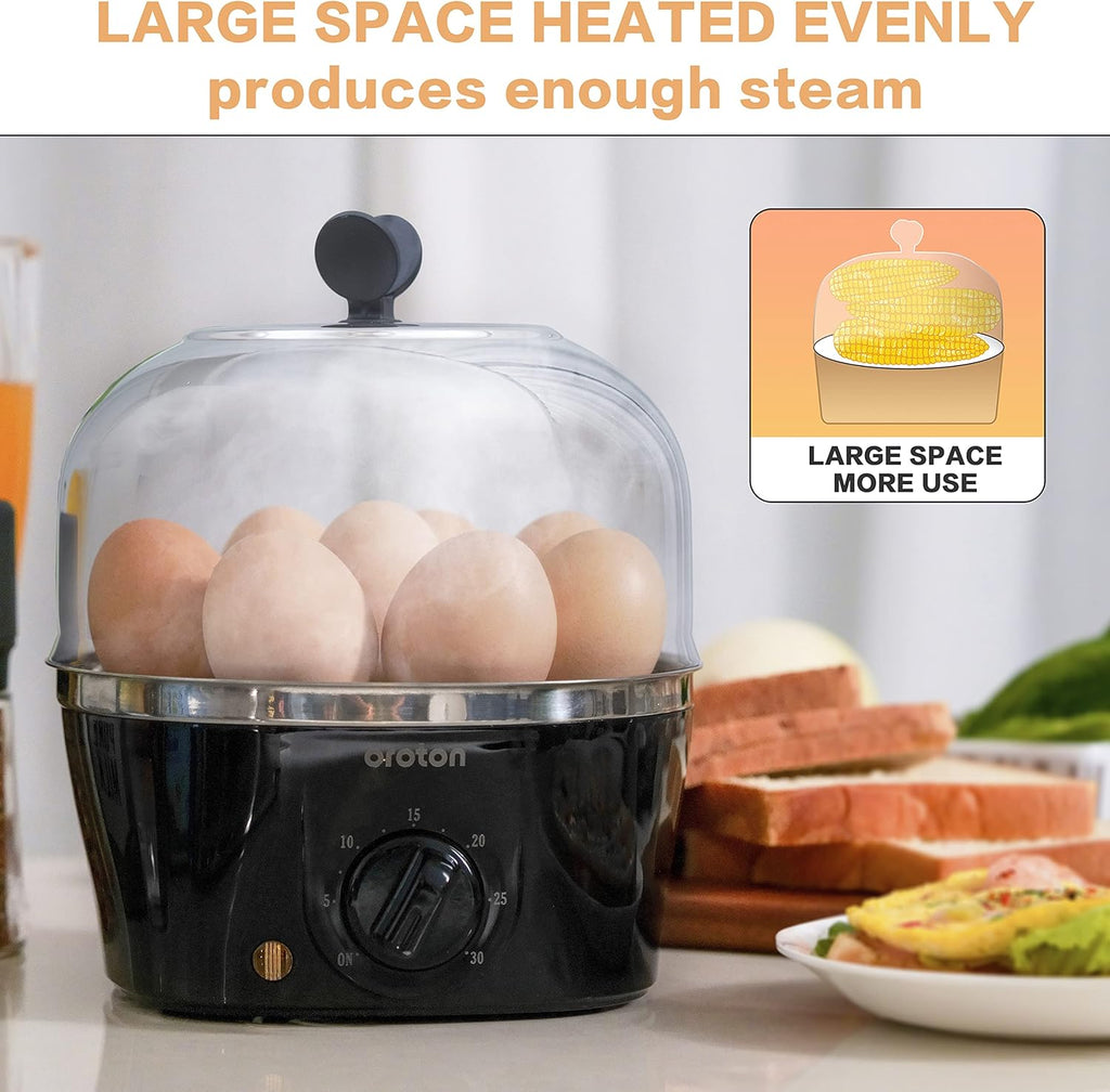 Oroton 9-Egg Capacity Electric Egg Cooker - 304 Stainless Steel | Auto Shut-Off & Timer Settings