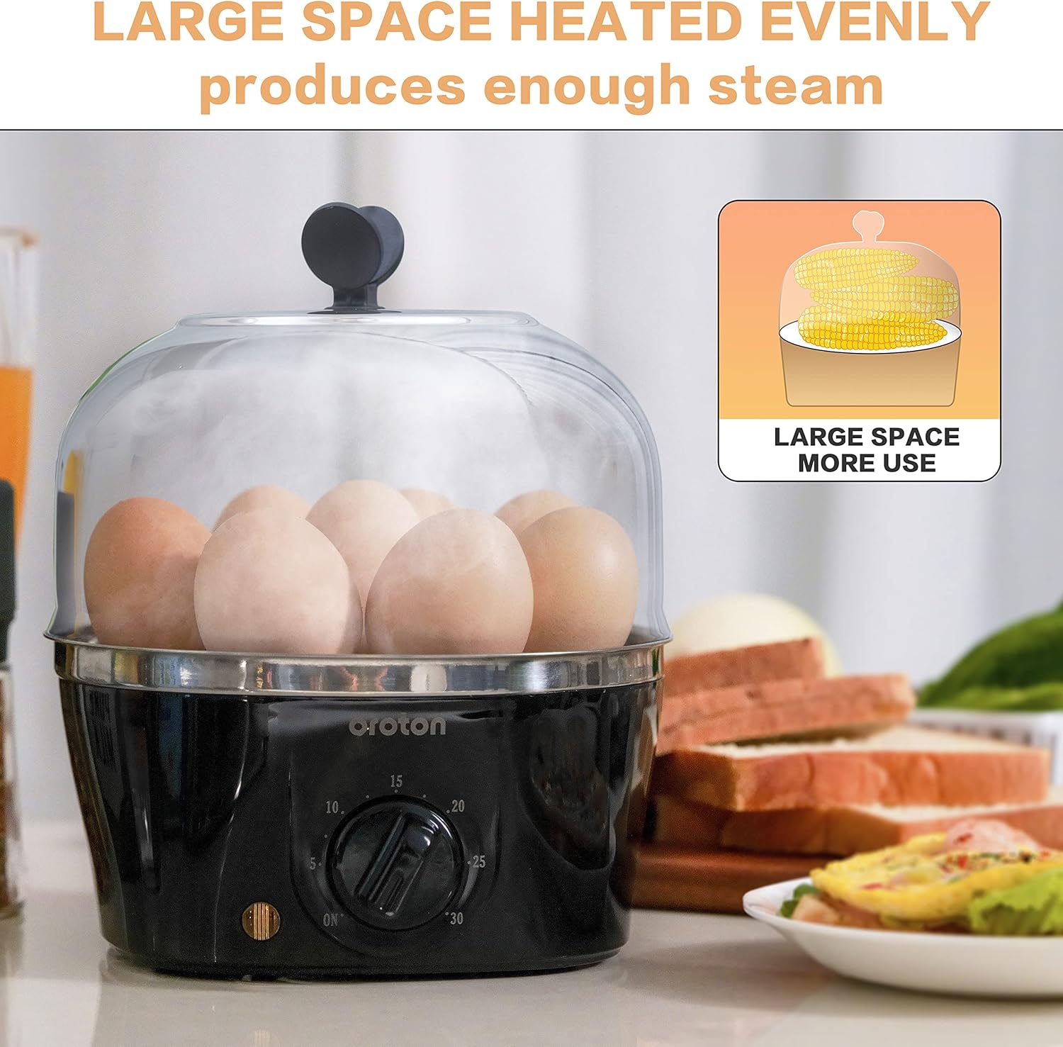 Oroton 9-Egg Capacity Electric Egg Cooker - 304 Stainless Steel | Auto Shut-Off & Timer Settings