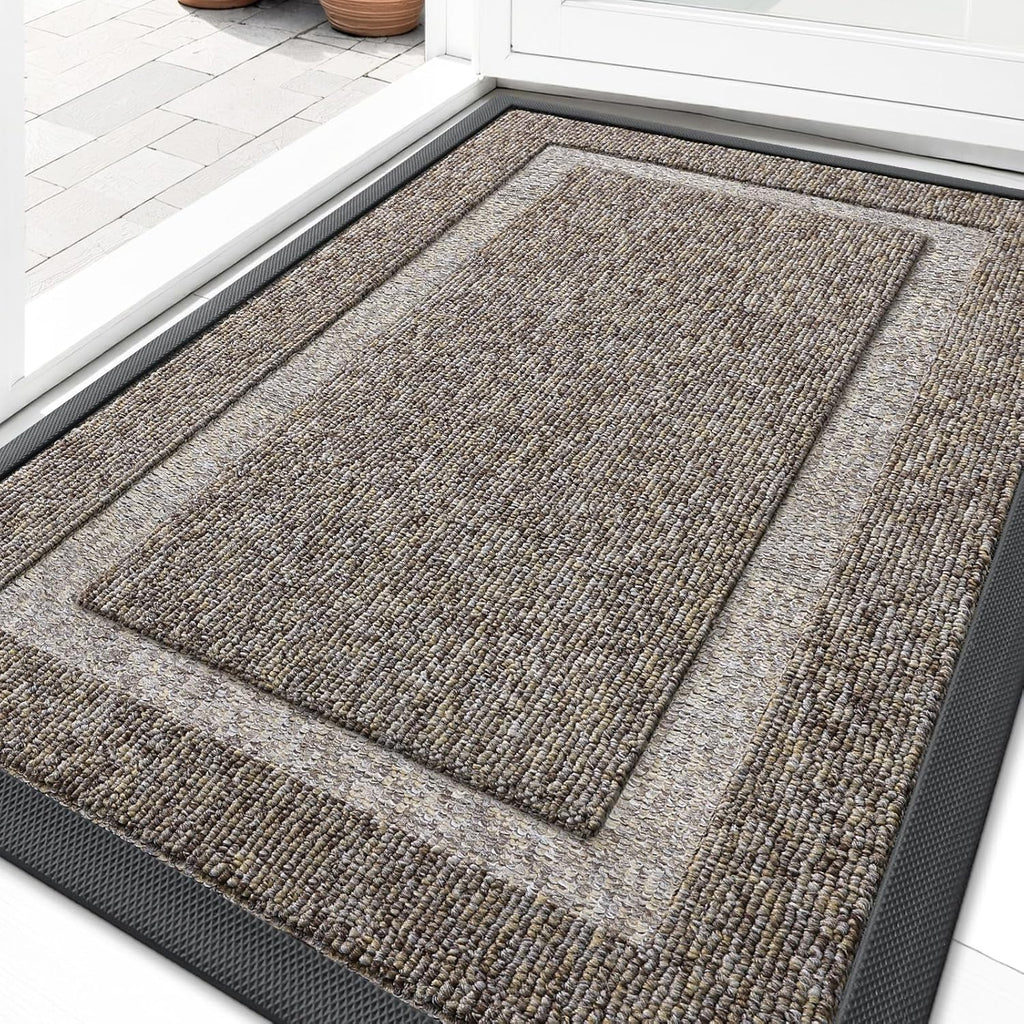 OLANLY Waterproof Front Door Mat - All-Season Indoor/Outdoor Doormat | Sturdy Natural Rubber, 29.5x17, Khaki & White
