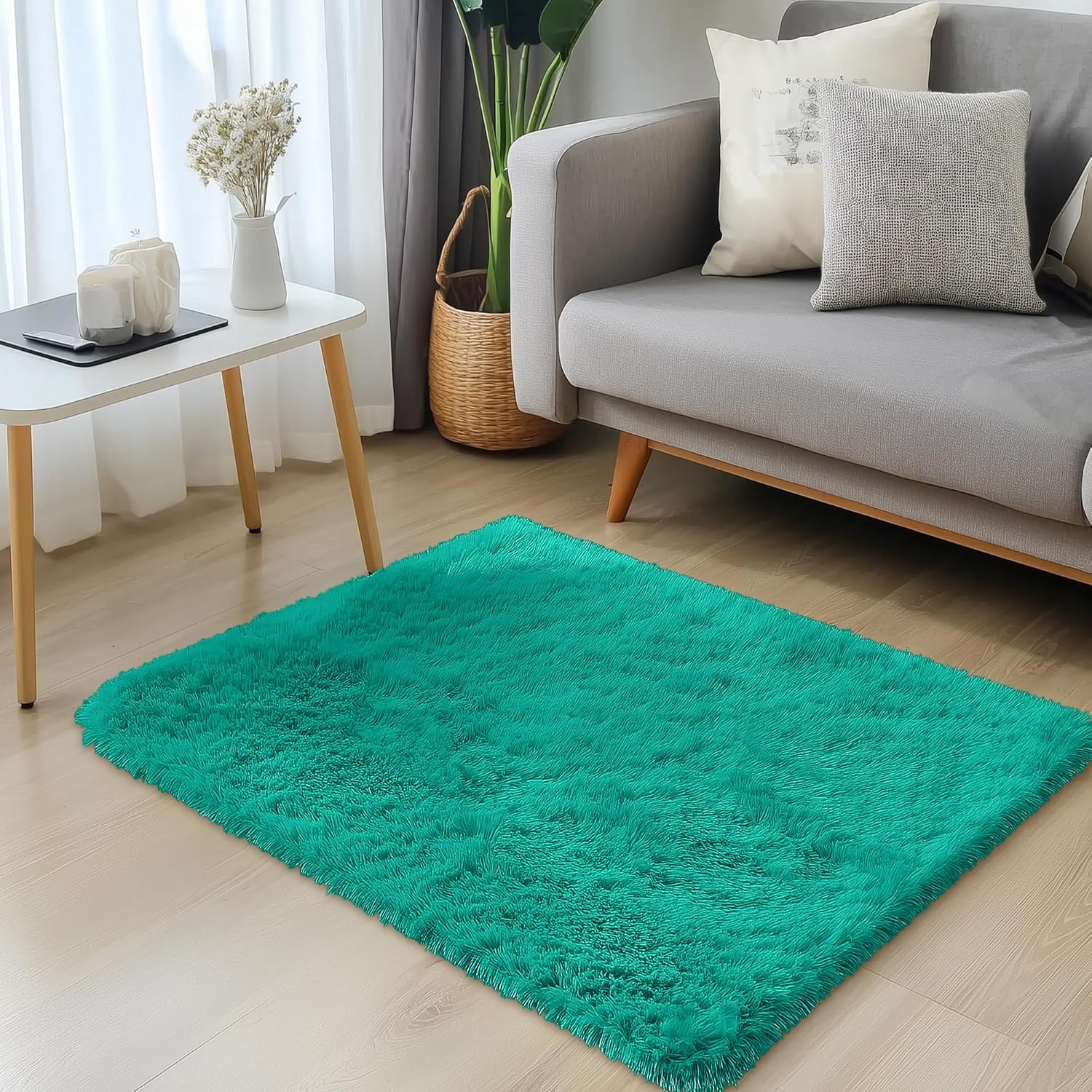 OLANLY Soft Fluffy Shaggy Bedside Rug - Machine Washable Indoor Carpet for Kids | Teal Green, 2x3 ft