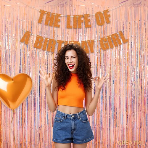 GREATRIL Iridescent Orange Tinsel Foil Fringe Curtain - Perfect for Birthday Decorations | 3.2 x 6.5 Ft, 2 Packs