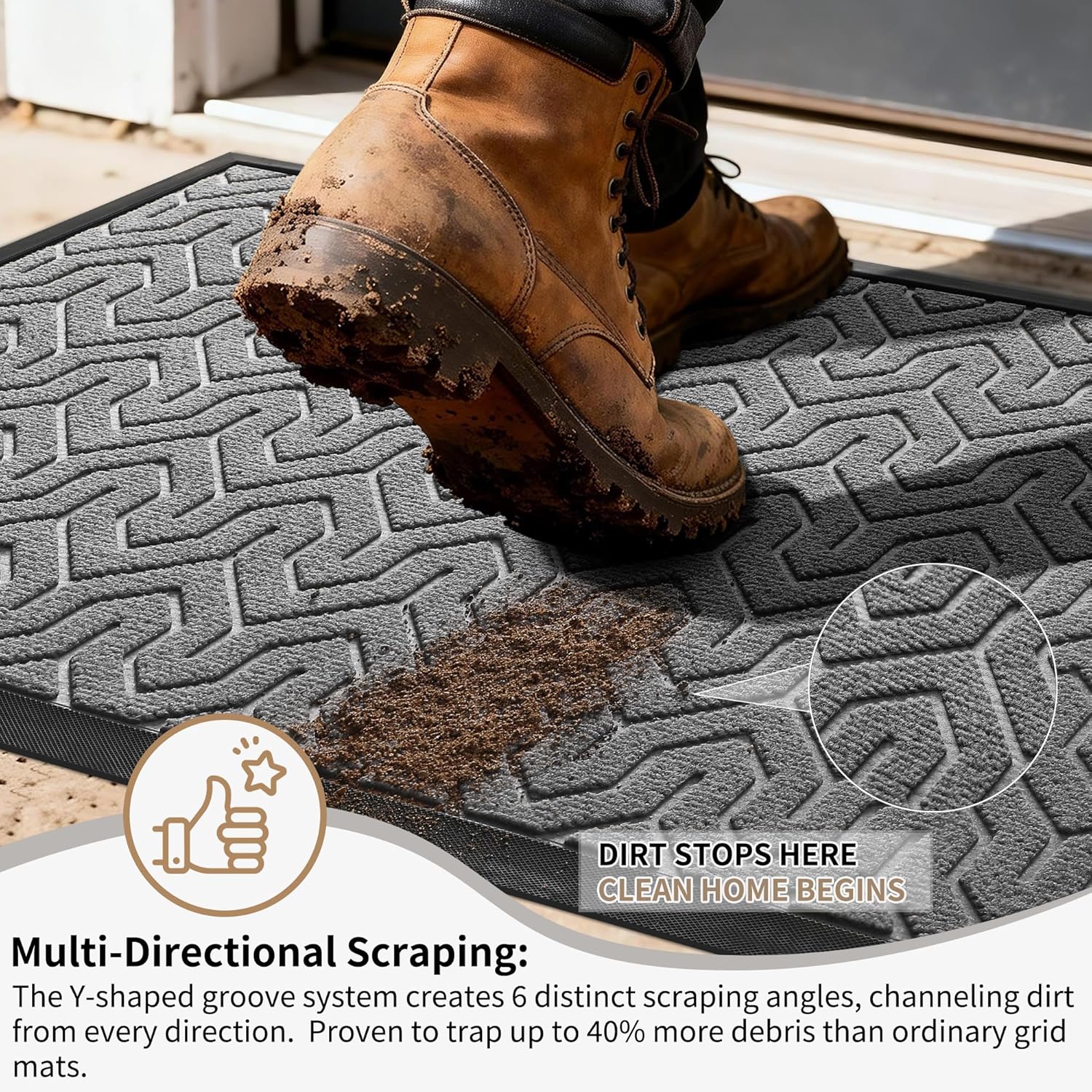 Yimobra Front Door Mat - Waterproof Heavy Duty Non-Slip Rubber | 29.5x17 Inches, Grey