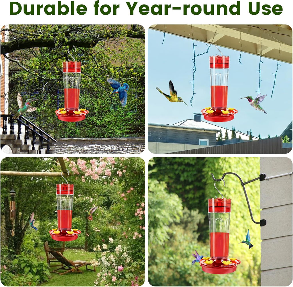 Skiennix Hummingbird Feeder - 15 Ounce Red Outdoor Feeder with 5 Feeding Ports & Ant Moat | Garden Décor