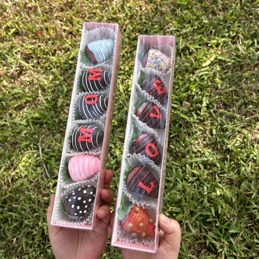 Romantic Baking 50 Pack Long Chocolate Covered Strawberry Macaron Truffle Cocoa Bomb Cookies Bakery Boxes (12x2x2 Inches)