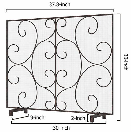 Kingson Single Panel Decorative Flat Fireplace Screen Cover Handcrafted Durable Metal Mesh, Heat-Resistant Free Standing Fireplace Spark Guard Mesh 37.8" L x 8.8" W x 30.7" H Brushed Copper