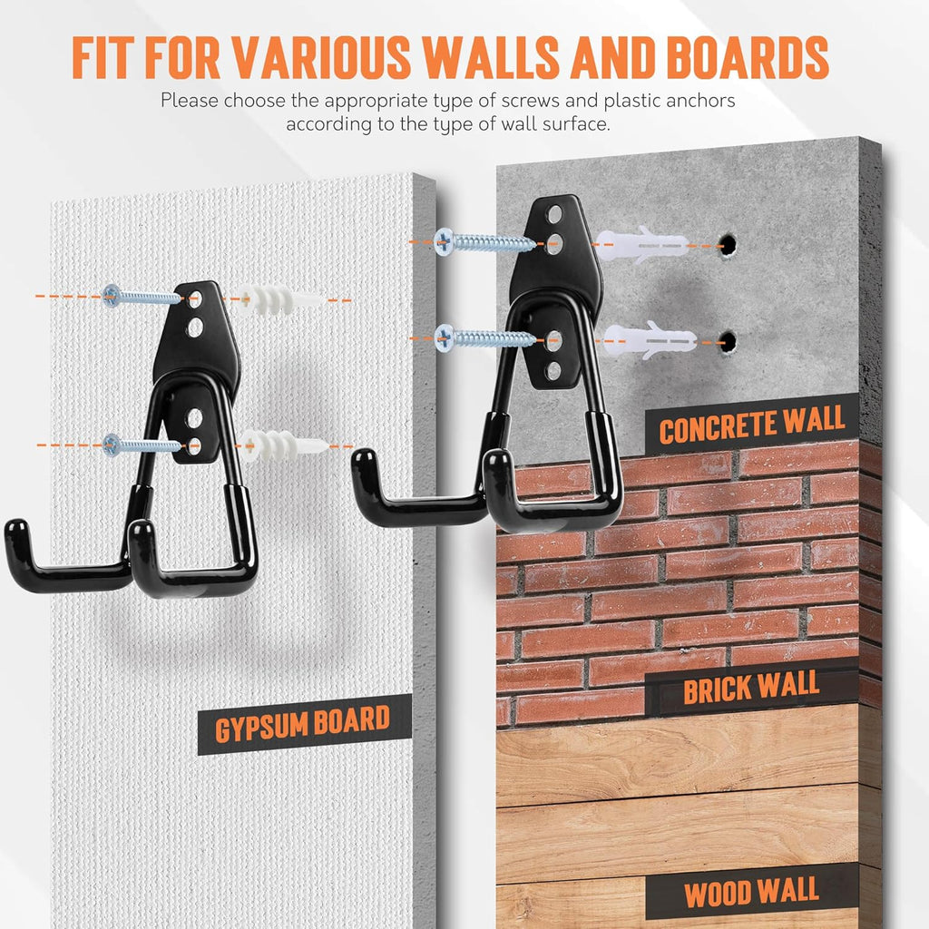 TONDA Heavy-Duty Garage Hooks - 20 Pack Wall Storage Solution for Bikes, Ladders, and Tools | Black