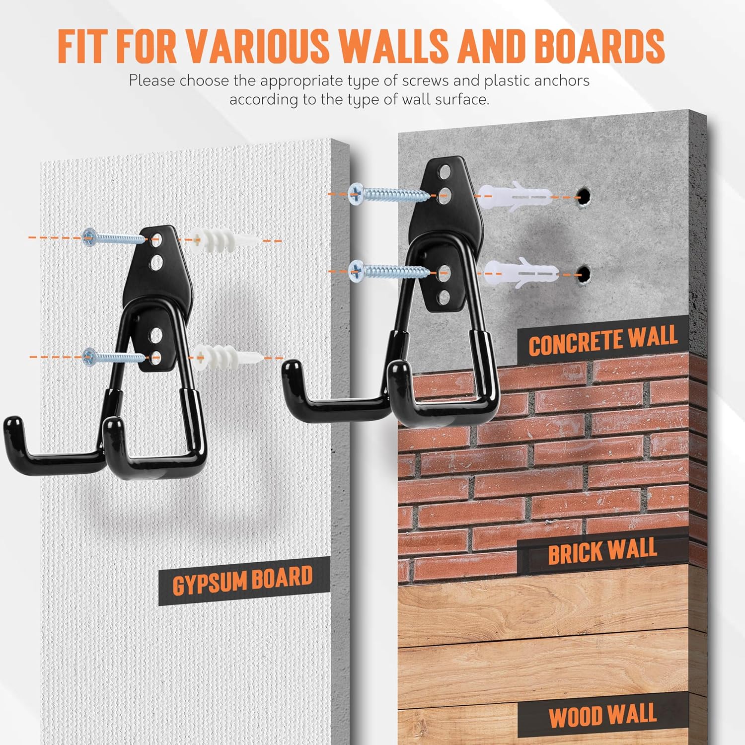 TONDA Heavy-Duty Garage Hooks - 20 Pack Wall Storage Solution for Bikes, Ladders, and Tools | Black