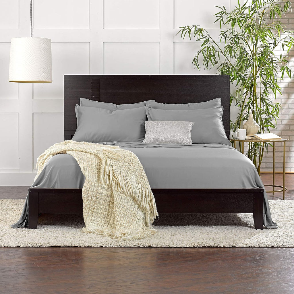 Pure Bamboo Short Queen Sheets - 100% Organic Viscose, Soft & Cooling Bed Set (60"x75") | Stone Grey, 2-Year Quality Promise