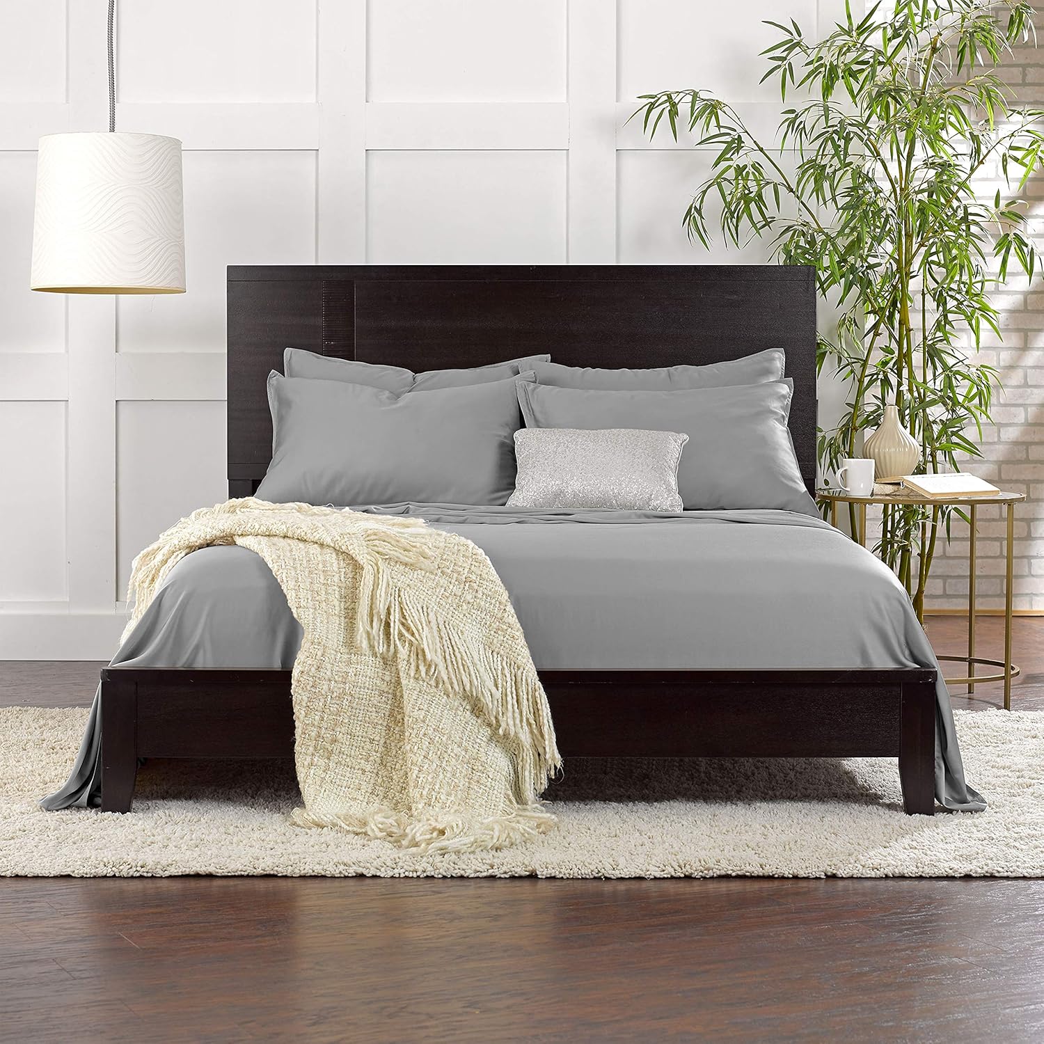 Pure Bamboo Short Queen Sheets - 100% Organic Viscose, Soft & Cooling Bed Set (60"x75") | Stone Grey, 2-Year Quality Promise