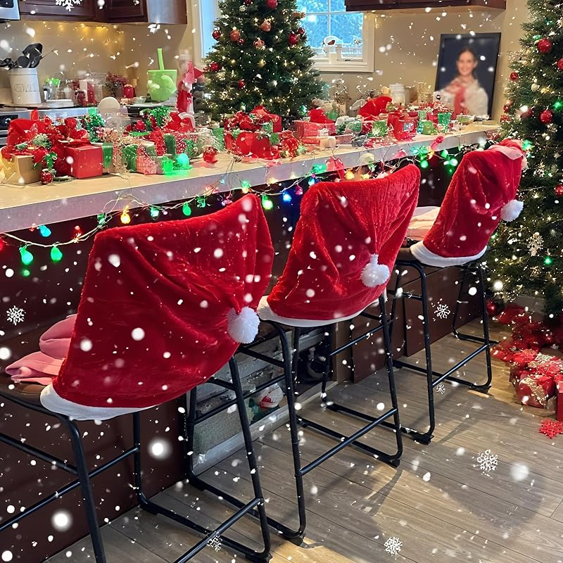 Holiday Christmas Chair Covers Set of 4 with Red Variation - Stretchable Parson Chair Slipcovers