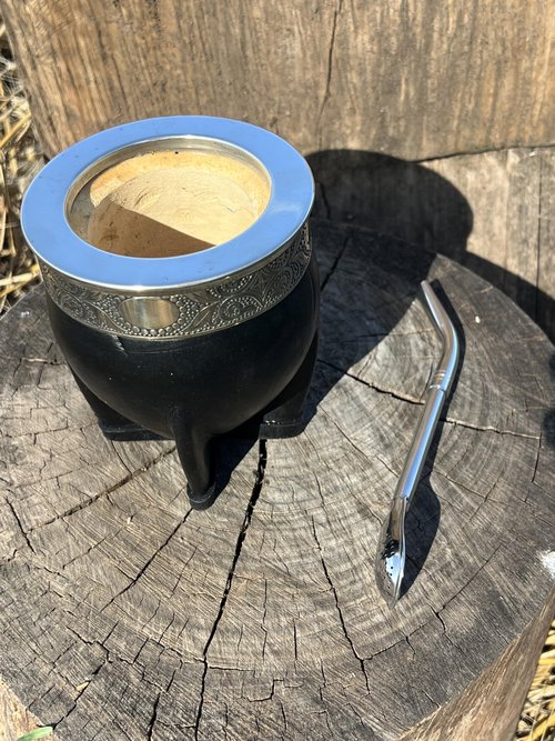 Mate Imperial Argentino Kit Mate, With Straw Tea Gourd Mug One Bombilla (Straw), Wrapped Handmade Leather, Includes Premium Packaging box (brown)
