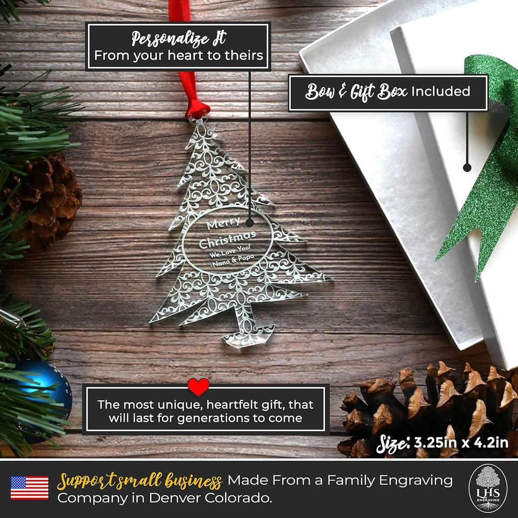 Personalized Christmas Ornaments by [Brand Name] - Unique Gift Box for Engagements, Weddings & Babies | Acrylic Lace Design