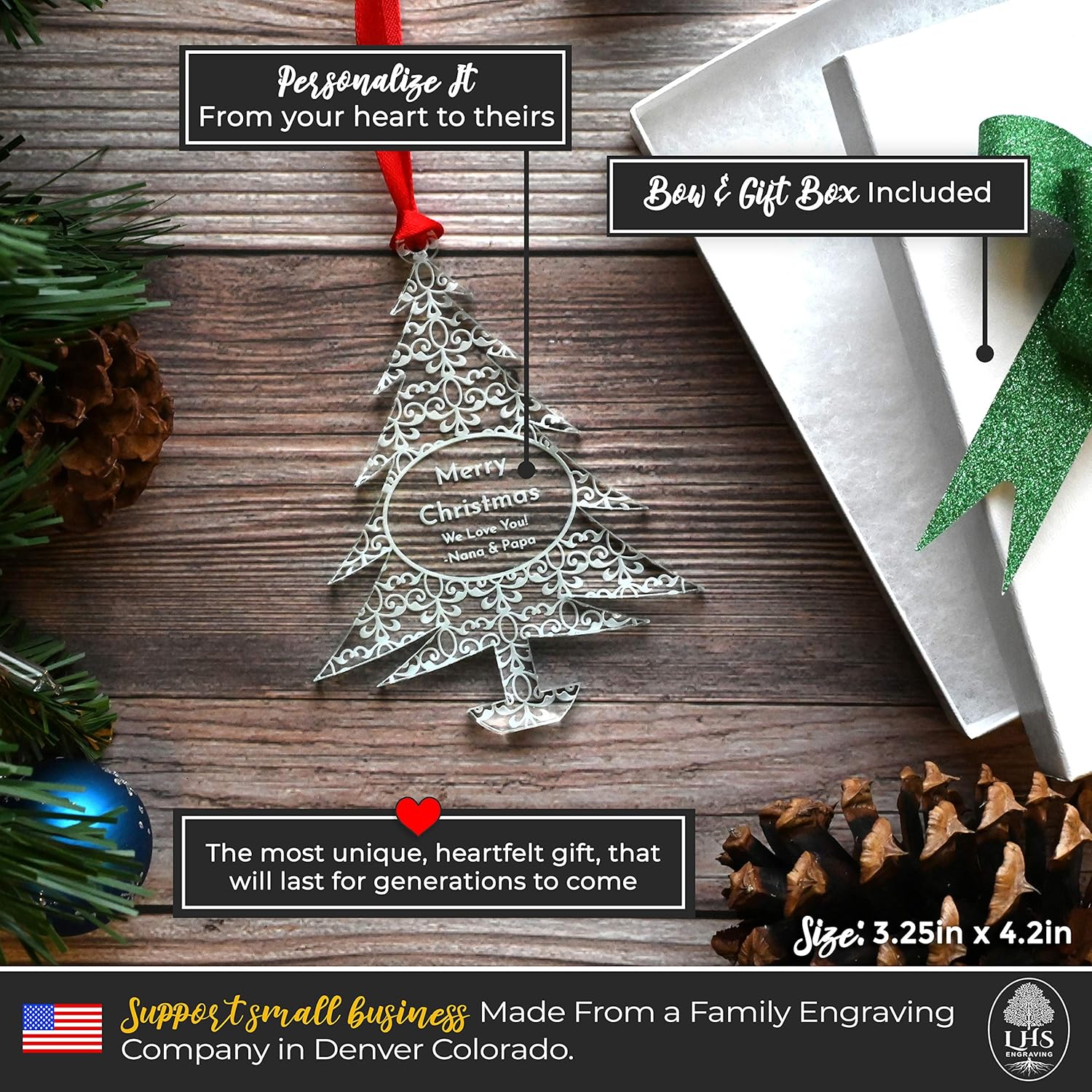 Personalized Christmas Ornaments by [Brand Name] - Unique Gift Box for Engagements, Weddings & Babies | Acrylic Lace Design