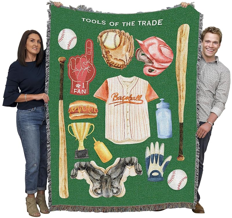 Baseball Tools of the Trade Throw Blanket - 72x54 Cotton, Made in USA - Variation: Baseball Tools of the Trade