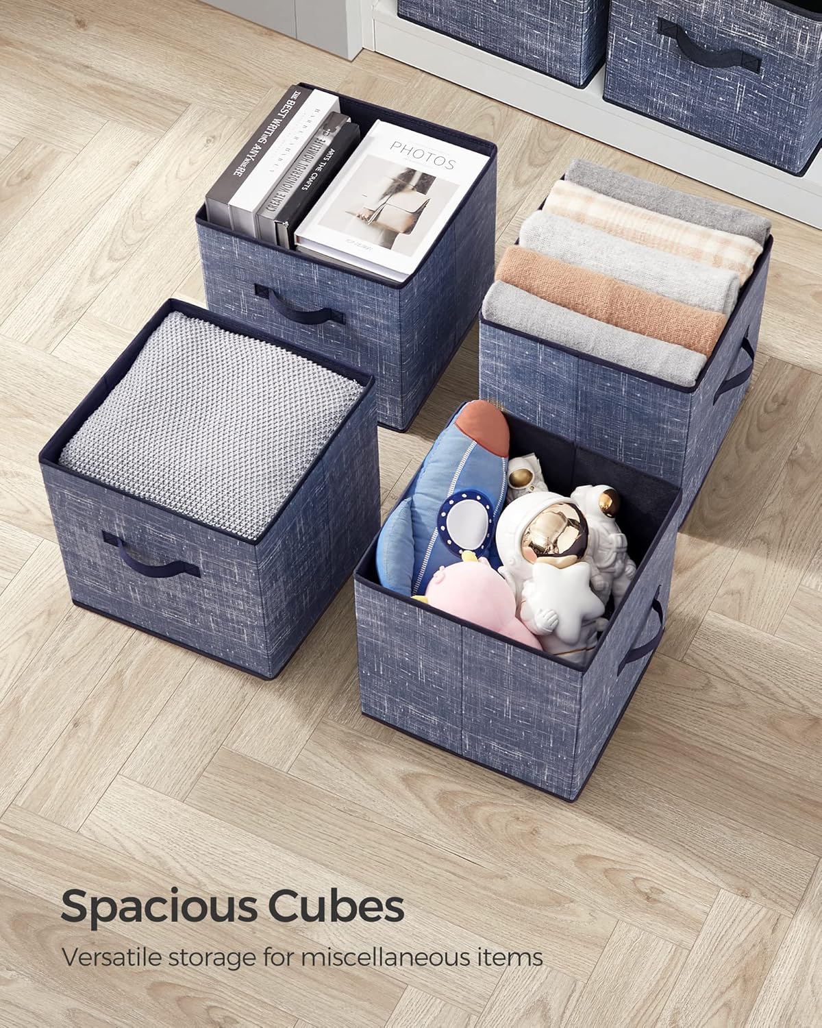 SONGMICS Storage Cubes - 11.8-Inch Foldable Non-Woven Fabric Bins with Double Handles | Set of 6 in Misty Blue