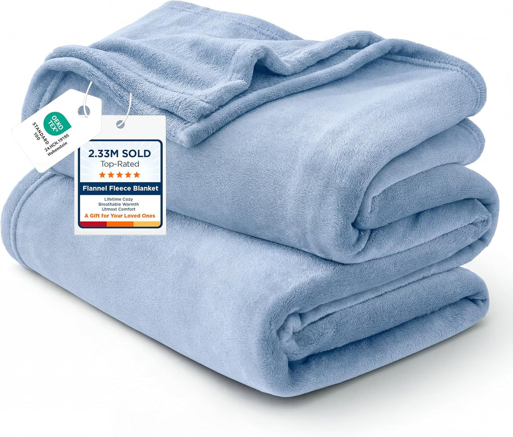 Bedsure GentleSoft Fleece Blanket - King Size Light Blue Plush Microfiber, 108x90 Inches for Cozy Comfort