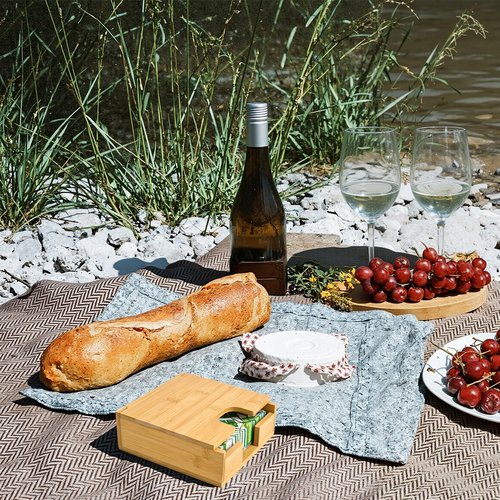 MOLEDINO Flat Napkin Holder for Table with Lid 13"x13", Large Modern Square Paper Napkin Holder for Dining Dinner Kitchen Cocktail Farmhouse Outdoor, Porta Servilletas de Mesa Elegantes (Bamboo)