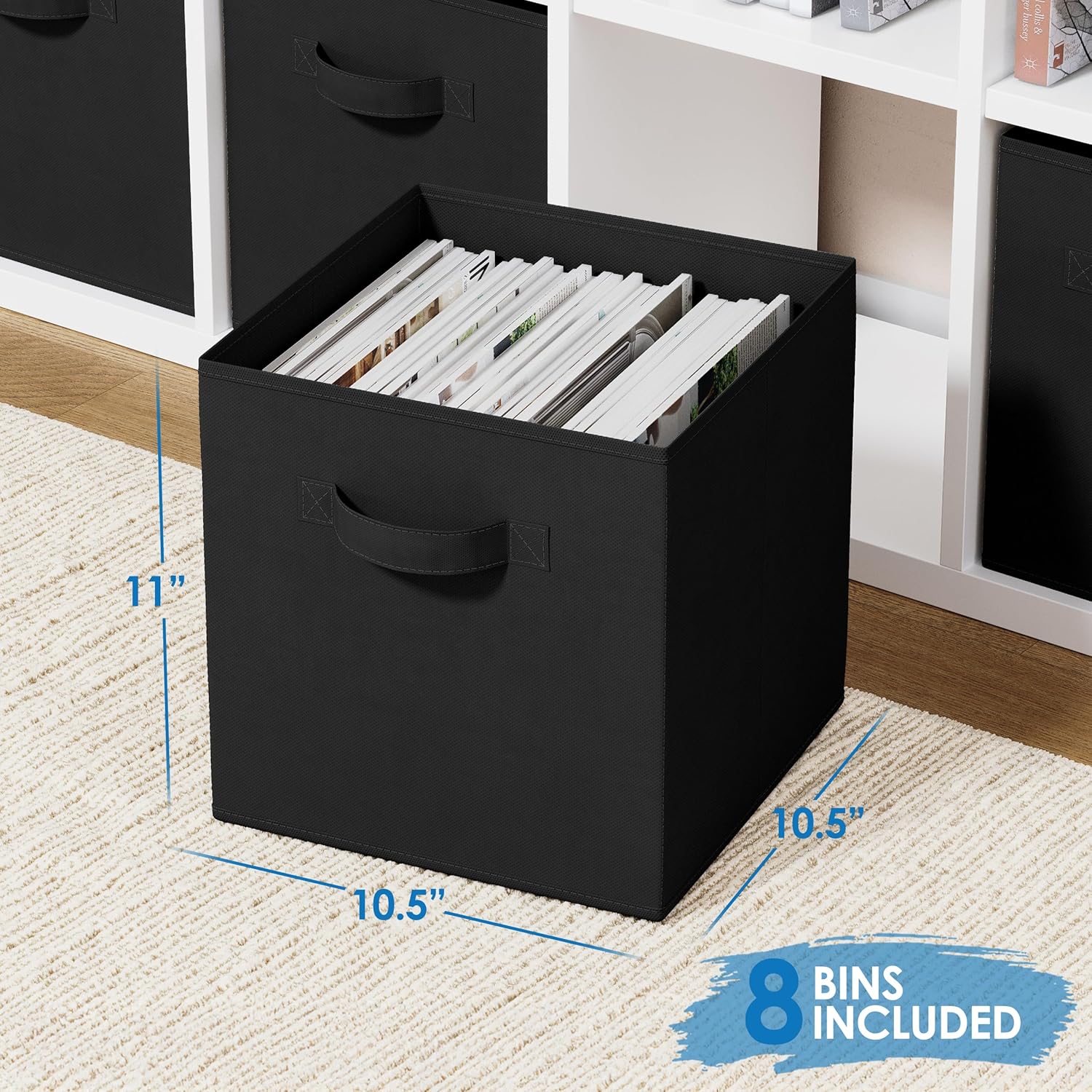 Storage Cubes by [Brand Name] - Pack of 8 Collapsible Fabric Storage Bins with Dual Handles | 10.5x10.5x11 (Black)