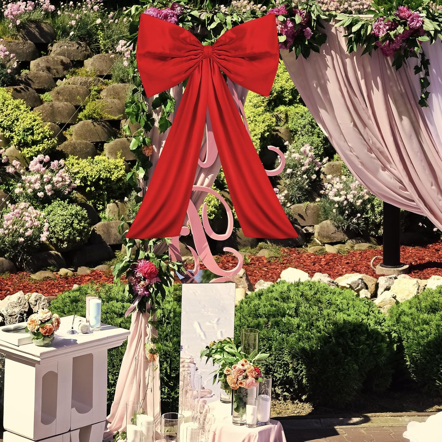 Wavwavw Red Large Bow Decor - Giant Satin Ribbon Tie for Birthday & Wedding Backdrop | 18 x 24 Inches