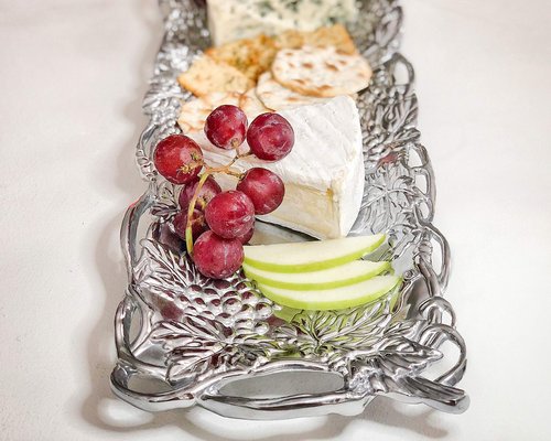 Arthur Court Metal Oblong Serving Tray Grape Pattern Sand Casted in Aluminum with Artisan Quality Hand Polished Designs Tarnish Free 19 inch x 5.5 inch