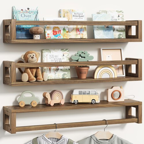 TidyCorner Upgraded Thick Floating Shelves - 24 Inch Multi-Use Wall-Mounted Bookshelves for Kids and Nursery, Ideal for Books, Toy, Spice Rack, Decor - Walnut Brown