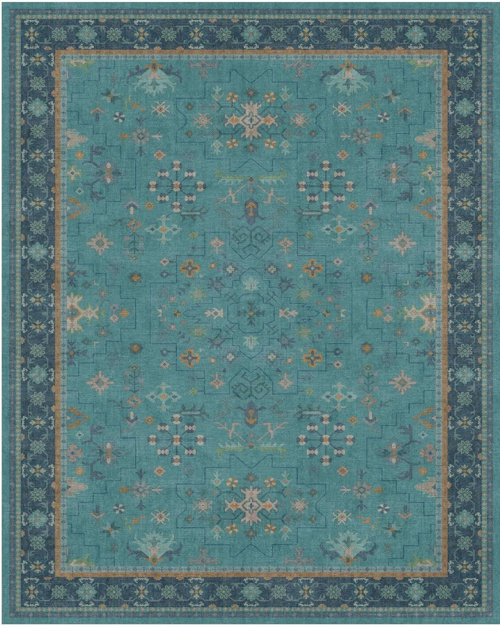 Boho 9x12 Large Teal Green Washable Rug - Vibrant Turquoise Carpet for Living Room, Bedroom & Dining Room