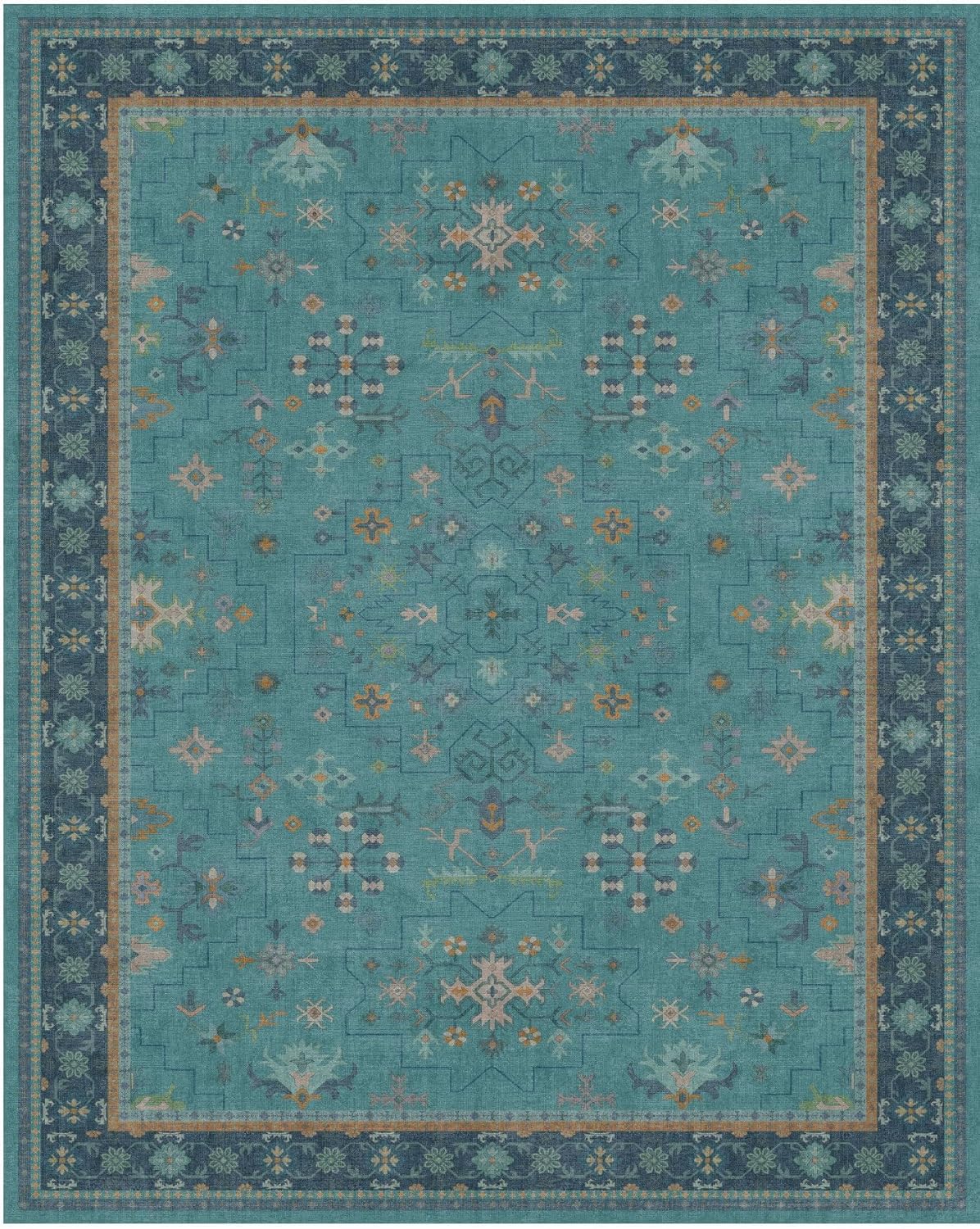 Boho 9x12 Large Teal Green Washable Rug - Vibrant Turquoise Carpet for Living Room, Bedroom & Dining Room
