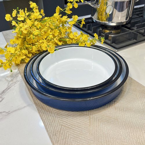 3-Pack Enamel Roasting & Baking Pan Set 10/12/14 Inch Round Cake Pans for Turkey Pizza Casseroles Desserts Oven& Dishwasher High Temperature Resistance Baking Dishes for Mom Wife Valentine's Day
