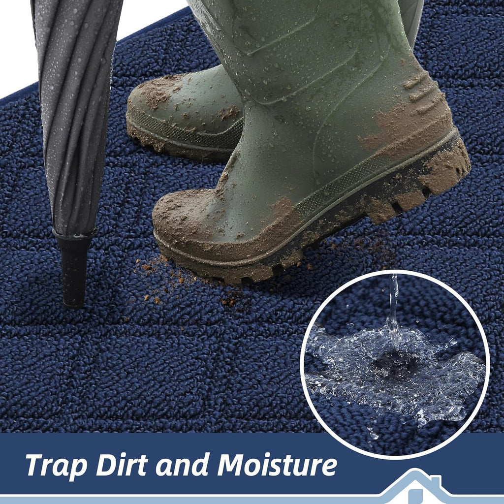 BEQHAUSE Dirt Trapper Door Mat - Non-Slip, Washable, Absorbent Entrance Mat | 36" x 60", Blue