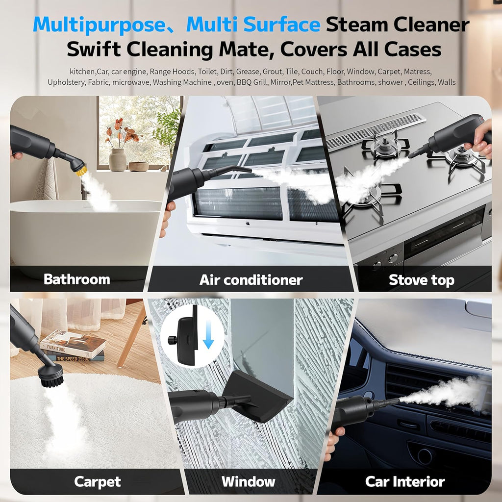 Pressurized Handheld Steam Cleaner - 2500W, 54oz Capacity, 3-Level Steam & 15 Accessories for Deep Cleaning