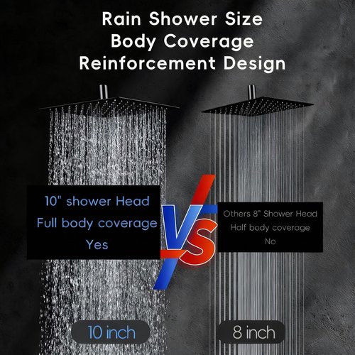 Peicuai Shower Head Combo, 10-Inch High-Pressure Rainfall Shower Head with 11-Inch Adjustable Extension Arm, 5-Setting Matte Black Handheld Shower with Long Hose, Powerful Spray for Low Water Pressure
