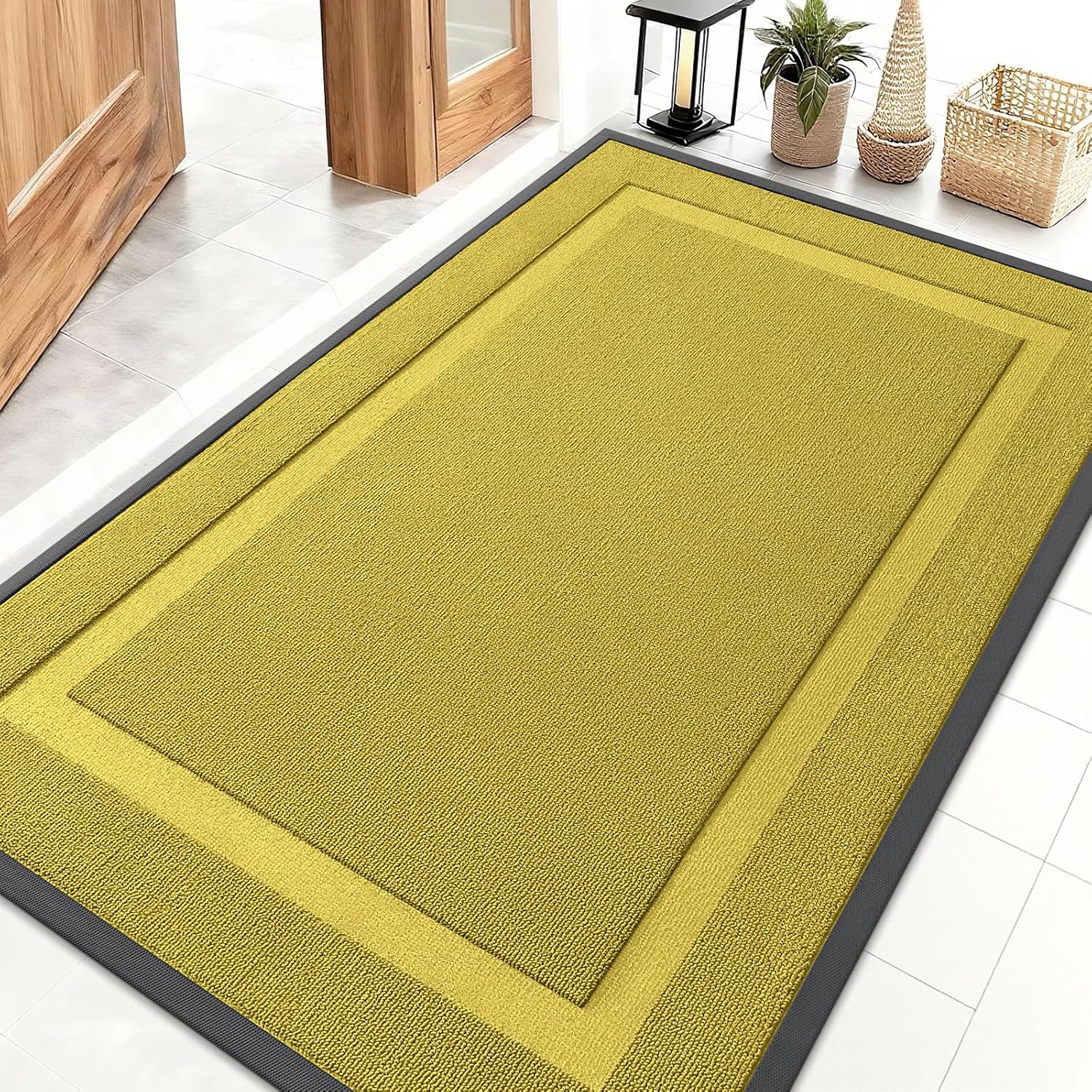 OLANLY Waterproof Front Door Mat - All-Season Indoor/Outdoor Doormat, Easy Clean, 47x32, Lime Green