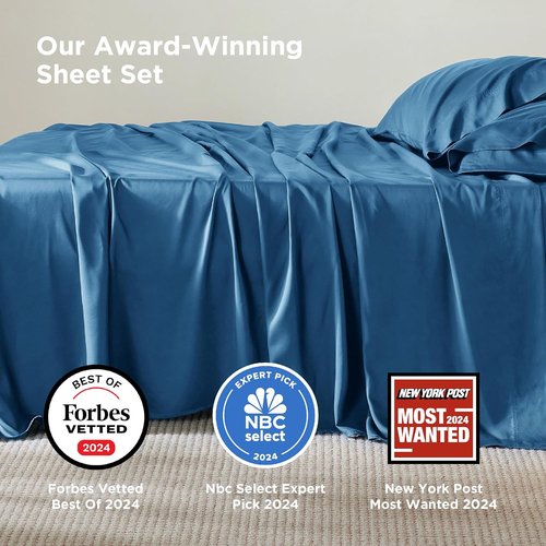Bedsure King Size Cooling Sheets Set - Breathable Rayon from Bamboo, Soft & Luxurious Teal, Deep Pocket Up to 16 Inches