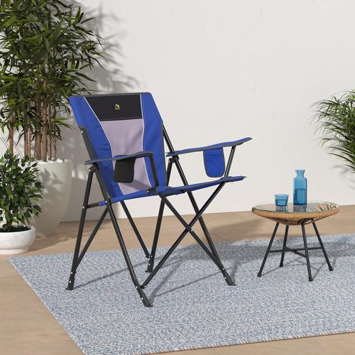 GCI Outdoor Comfort Pro Camping Chair - Collapsible Folding Design with Durable Armrests & Drink Holder - Heathered Royal