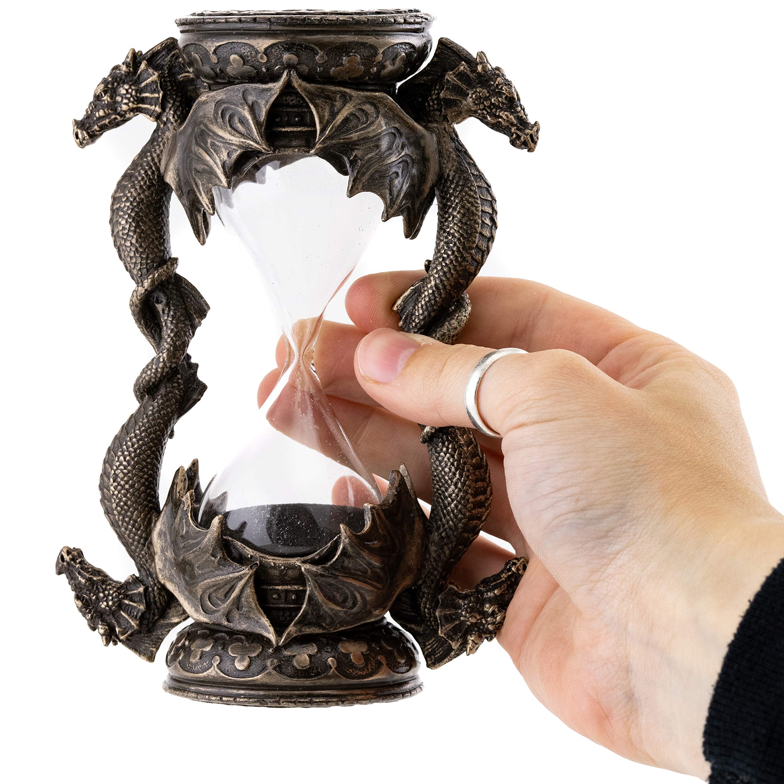 Top Collection Decorative Black Dragon Hourglass - Mythical Sand Timer in Premium Cold Cast Bronze - 5.75-Inch Collectible Medieval Celtic Clock Sculpture
