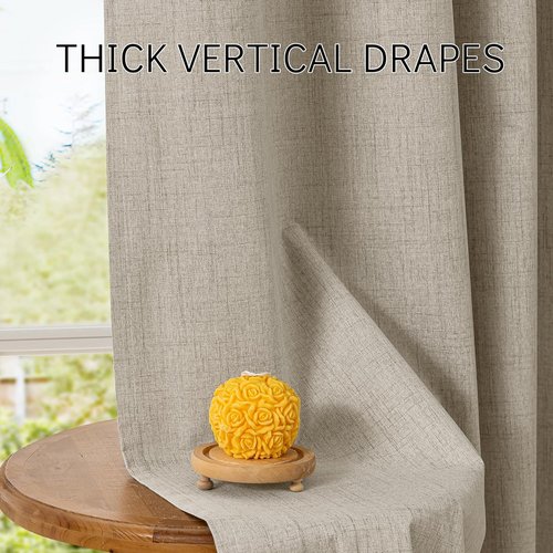 ChrisDowa Linen Blackout Curtains - 100% Thermal Insulated Room Darkening Drapes | 84" Length, Natural Linen, 2 Panels