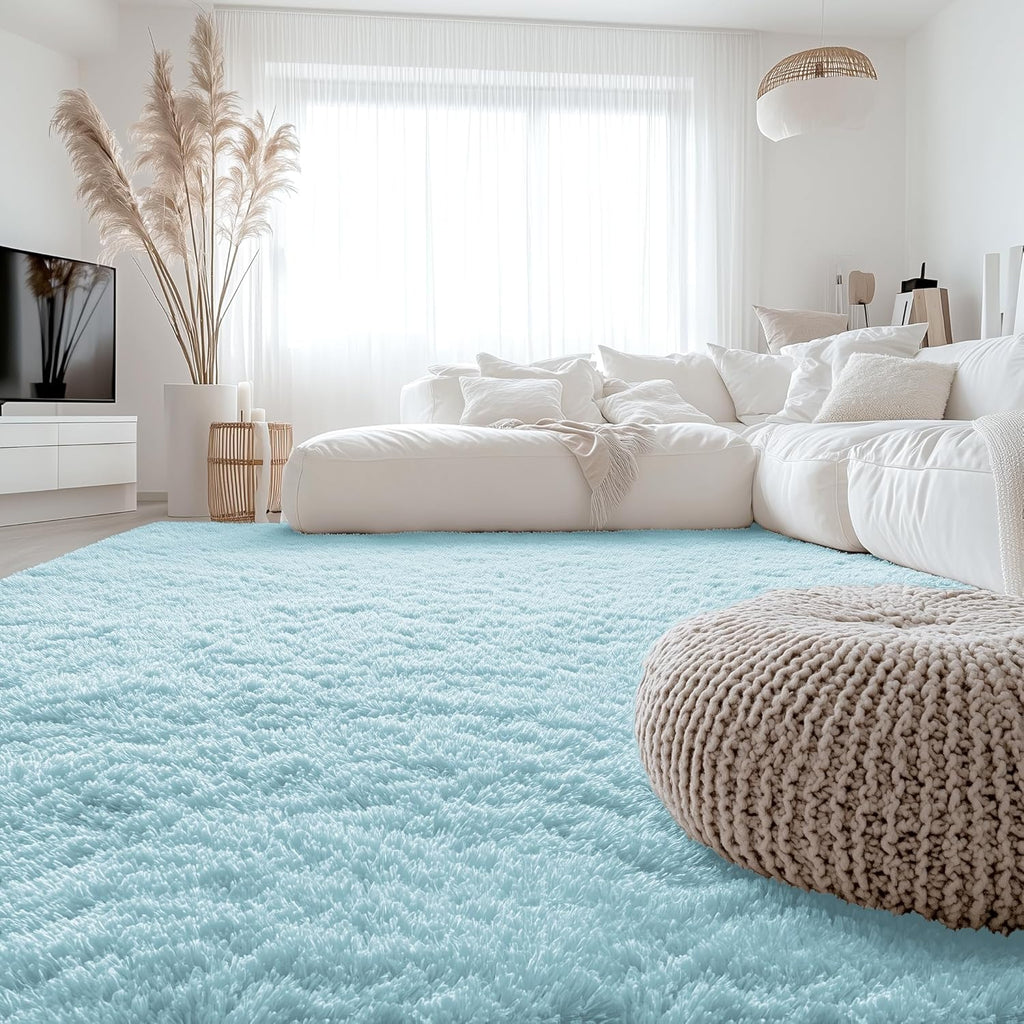 OLANLY Large Area Rug - Soft Fluffy Shaggy Carpet for Living Room & Bedroom | 8x10 Light Blue