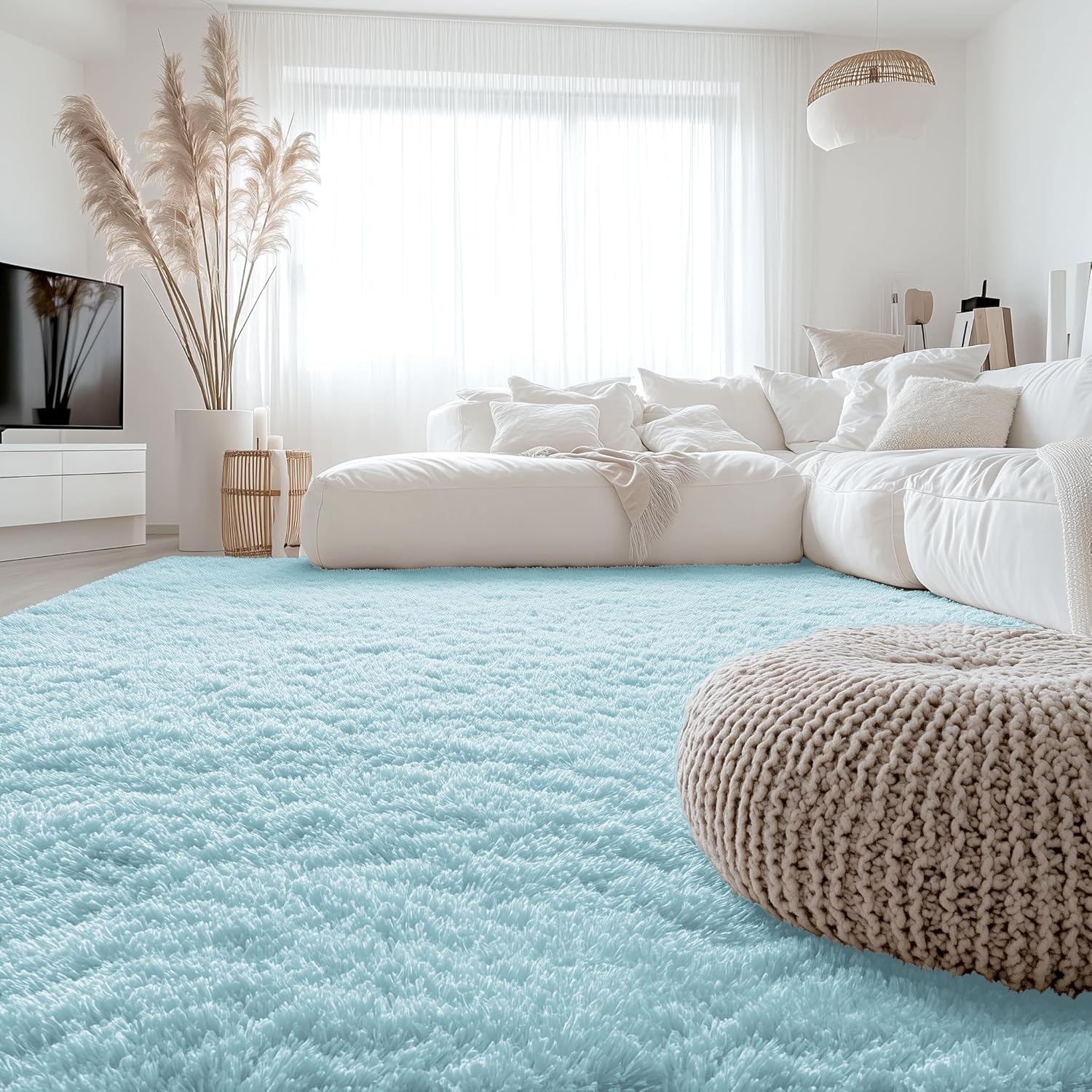 OLANLY Large Area Rug - Soft Fluffy Shaggy Carpet for Living Room & Bedroom | 8x10 Light Blue