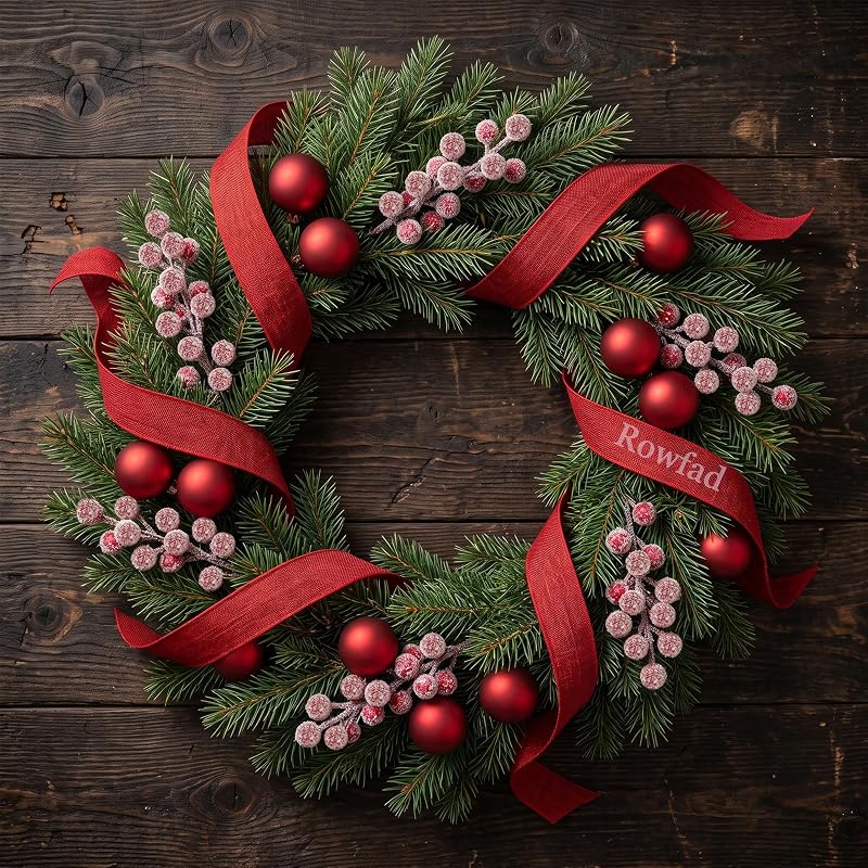 40 Pcs Snowy Red Berry Stems - Christmas Floral Picks with White Snow Frost (Variation: Red&White+40)