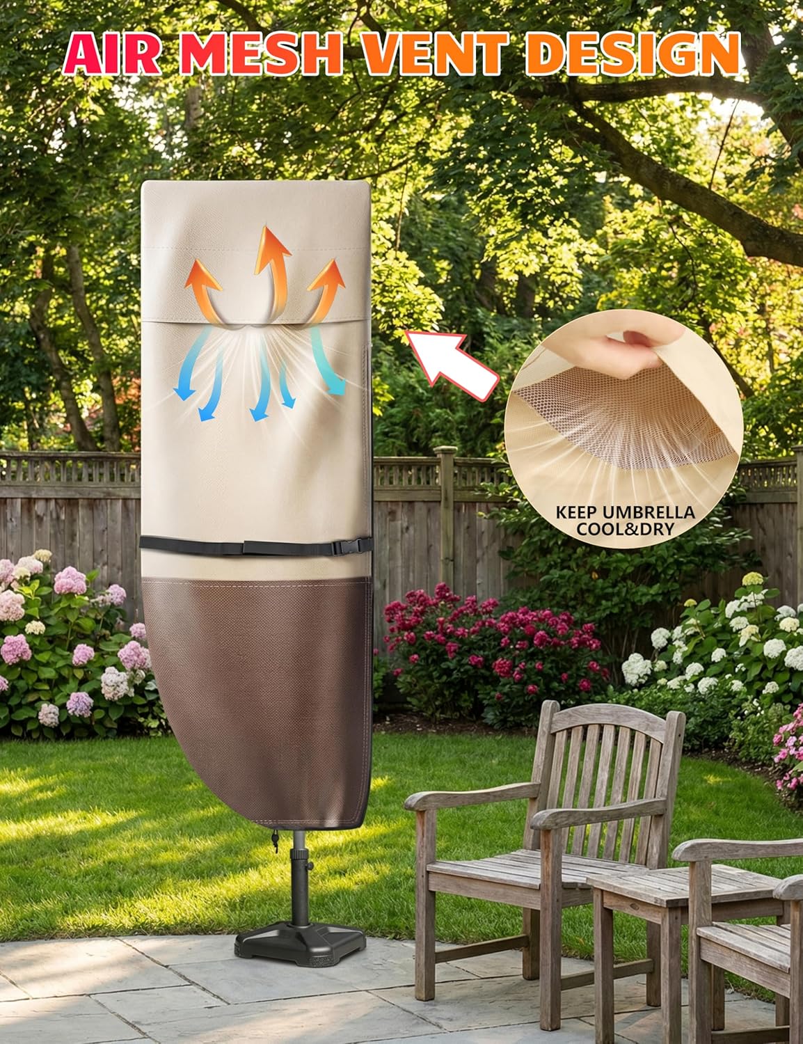 Vailge Patio Umbrella Cover - Waterproof & Windproof 600D Oxford for 9-13 Ft Cantilever Umbrellas | Includes Support Pole & Storage Bag