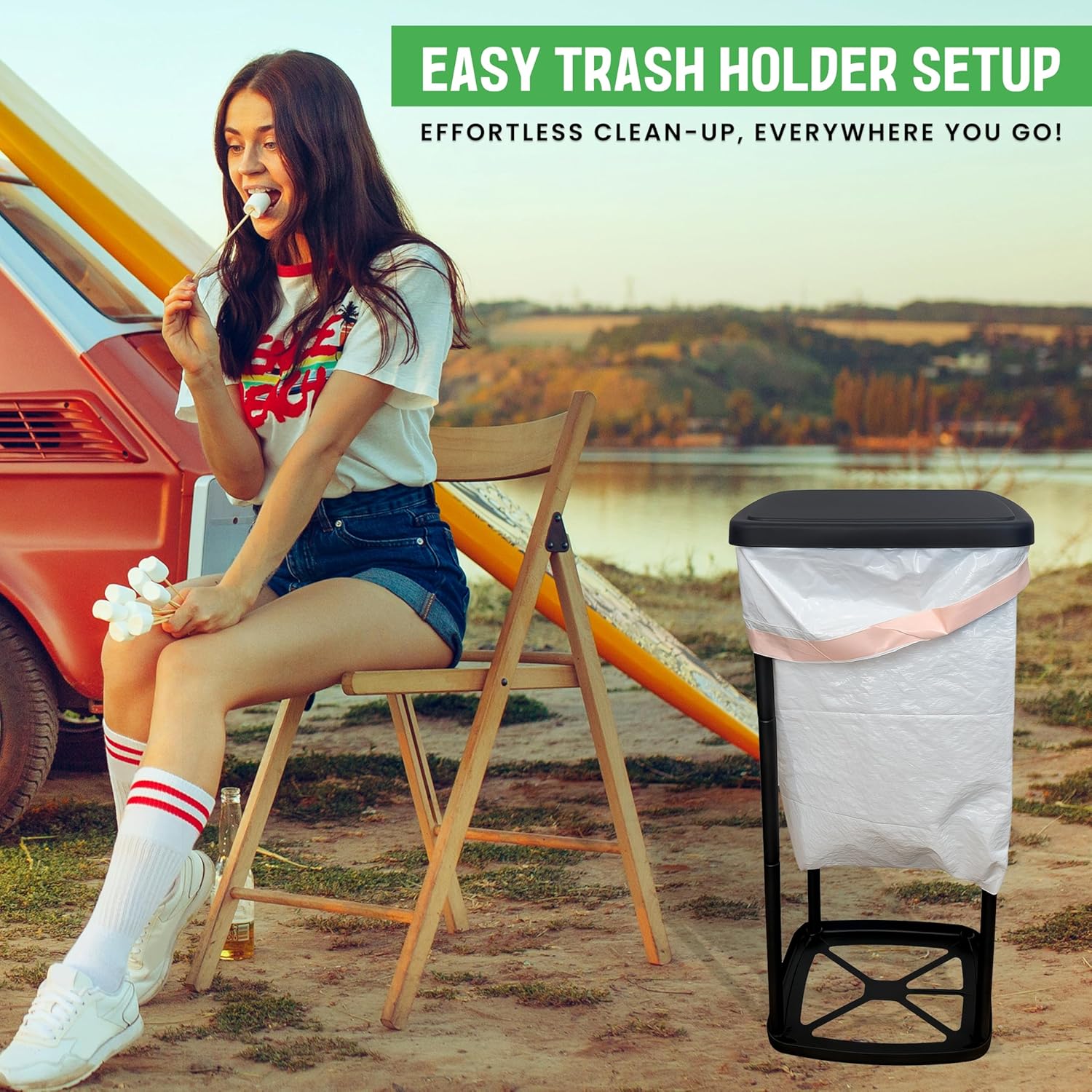 Roamix Collapsible Trash Can - 13 Gallon Foldable Garbage Bin with Carrying Bag for Indoor/Outdoor Use